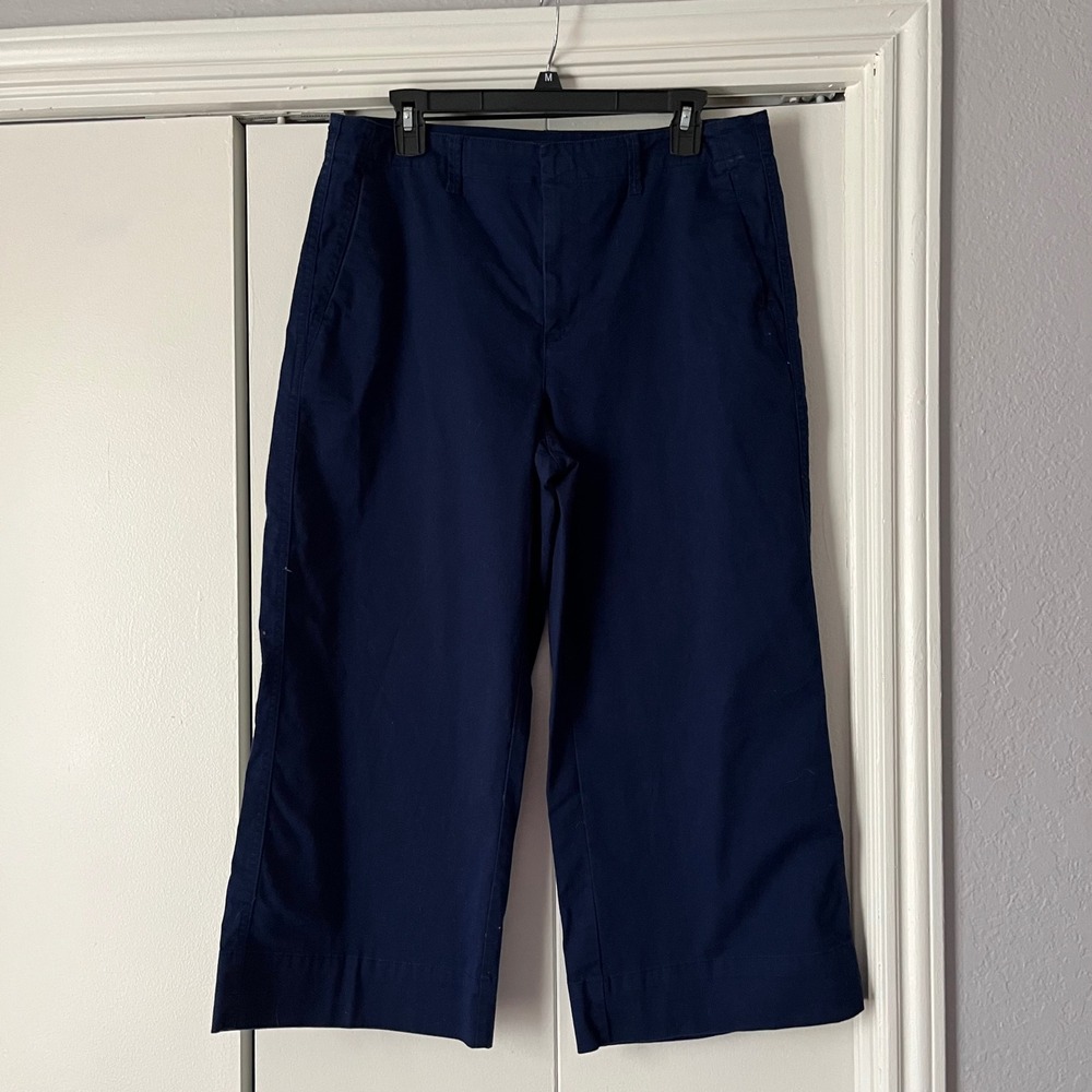 Lands' End Wide Leg Cropped Pants Mid Rise‎ Navy Blue Size 12